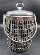 Vintage MCM Brutalist Silver Plate Bamboo Style Ice Bucket Container picture