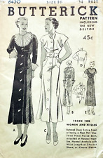 RARE 1930s BUTTERICK 6430 SIZE 16 BUST 34 DRESS COLLAR SLEEVE VARIATIONS UC/FF picture