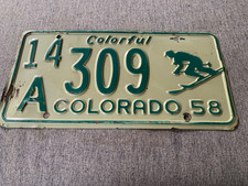 Vintage 1958  Colorful Colorado Skier  Single License Plate A 14 309 picture