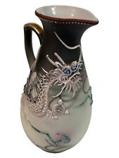 Vintage dragonware pitcher grey & white glazing dragon blue eyes moriage gilding picture