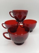 4 Vintage Cups Anchor Hocking Ruby Red 1940's Coffe Tea Punch picture
