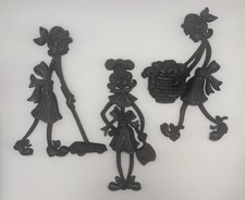 VTG Cast Aluminum Sexton Wall Hangings Plaques Housework Chores 1971 Set 3 12” picture