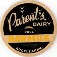 Milk Bottle Cap - Parent's Dairy - Argyle, MN (Minnesota) - RAW MILK picture