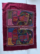 Authentic Vintage Kuna Mola Hand Stitched Textile Panama Twin Fish Design Panel picture