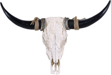 31-Inch Resin Longhorn-Inspired Cow Skull Wall Decor, Antique Bull Head picture