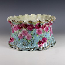 Antique Nippon Hand Painted Moriage Maple Leaf Mark Gold Floral Cache Pot Japan picture