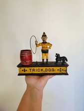 Vintage 1888 Hubley Cast Iron Trick Dog Mechanical Bank Nice Original Finish  picture