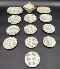 14-pc RARE Davenport CRISSCROSS SHEET Circa 1850's Child Dollhouse Tureen Plates picture