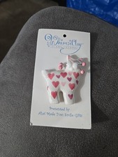 NOS Vtg WhimsicClay By Amy Lancombe Ceramic Pink Hearts Cat Brooch #10023 picture