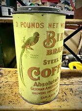 Rare 1900s BIRD BRAND STEEL CUT COFFEE ANTIQUE ADVERTISING TIN CAN 3 LBS picture