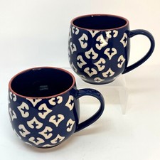 Vtg Amaris Baum Brothers Large Tea Mug Pair Coffee Cups Blue White Tile Design picture