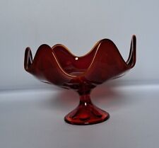 Vtg Viking Glass Epic Ruby Red Amberina Tangerine Fire Tips Compote Dish Bowl picture