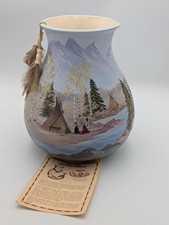 Indian Artisan Pottery Vase RIVER ENCAMPMENT Signed Carol Martin 1988 picture