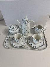 GDA Limoges France Porcelain Blue Floral Tea Set Teapot Cups Saucers Tray picture