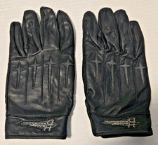 Men's XL Harley Davidson Motorcycle Black Leather Riding Gloves w Dagger Crosses picture