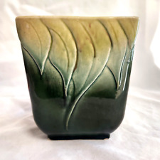 Vintage Hull Deep Green Yellow Leaf Planter Vase USA Art Pottery #116 MCM AS IS picture