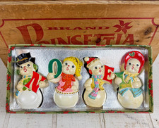 Vintage RARE Set Of 4 Japan Ucagco NOEL Snowman Salt & Pepper Shakers Christmas picture