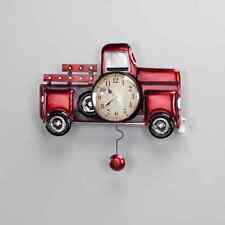Vintage Red Truck Metal Wall Retro Pendulum Clock Man Cave Farmhouse Gift picture