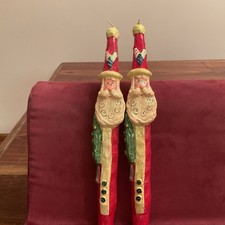 Vintage Pair Of Sculpted Old World Santa Clause Taper Christmas Candles picture
