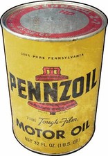 PENNZOIL MOTOR OIL 1960 LOGO QUART CAN SHAPED HEAVY DUTY USA MADE METAL ADV SIGN picture