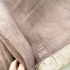 Vintage 1940s Kenwood Duration Wool Blanket 75x80 Taupe Satin Trim USA picture