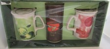 NEW Hedley's EXPRESSIONS OF TEA TEA BAGS AND 2 CERAMIC MUGS W LIDS LEMON APPLE picture