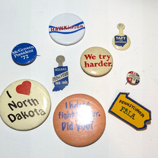 VTG Mixed Old Button Badges Pins Collectors Lot States Political FBLA Slogans picture