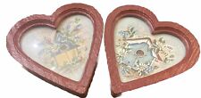 2 Vtg Homco Home Interior Red Heart Frame Wall Decor Bird House Floral 1987 *G picture