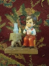 Vintage Ucagco Japan Ceramic Young Boy Eating by Table 1950s RARE picture