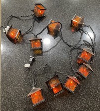 Metal Mini Lanterns String of 10 Lights Indoor Outdoor Use Vintage Halloween picture