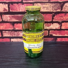 Vintage Sunsweet Prune Juice Refrigerator Bottle Green Glass 1 Quart 8 Oz w/ Cap picture