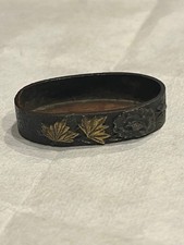 Antique Japanese Shakudo Fuchi Autumn Floral Gold Inlay Edo Period picture