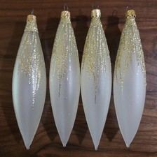 Vtg Set Of 4 Tear Drop Shaped Frosted Glass Christmas Ornaments 6 Inches Long picture