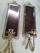 VINTAGE HOLLYWOOD REGENCY STYLE MIRROR WALL CANDLE SCONCE GOLD TONE TWISTED ROPE picture