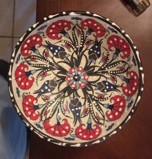 Set of 2 Turkish Iznik Style Ceramic Bowls Floral Cobalt Blue Red Raised Detail picture