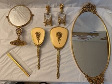 Vintage 7-Pc 24K Gold Plated Ormolu Rose Vanity Set - Hollywood Regency 1950s/60 picture