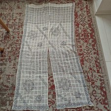 Asian Noren Sheer Curtain Geometric Floral White Gray 82x148cm picture