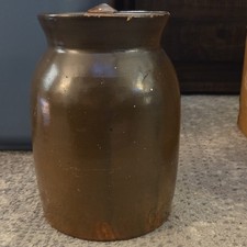 Brown Glazed Stoneware Canning Jar with Lid picture