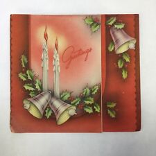 Vintage Greetings Bells Holly Candles Christmas Made In USA Holiday Card Signed  picture