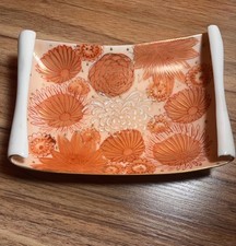 Vintage Kutani Japan Porcelain Canapé Dish Orange Gold Hanazume Chrysanthemum picture