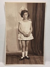 Antique 1910s RPPC Postcard Little Girl Ruffle Dress Hair Bow UNO Stamp Box Card picture