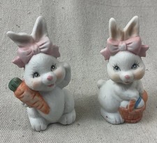 Easter Bunny Boy & Girl Ceramic Figurines with Carrots 3 3/4