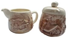 Alaska Clay Sugar Bowl With Lid And Cream Milk Pour Cup 3 Pcs Winter Cabin Bunny picture