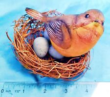 Realistic Large Robin Bird Nesting Resin Figurine on Nest w/ Eggs picture
