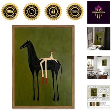 Vintage Abstract Cowboy Wall Art - Framed Horse Rider Canvas 12x16 Inch picture