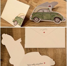 VW VOLKSWAGEN BEETLE BUG Convertible Car 1996 SUSAN BRANCH Greeting Card Die-Cut picture