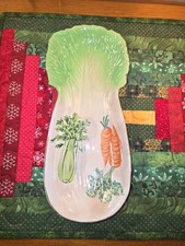 Vintage 1940s Ceramic Celery Vegetable Relish Dish Spoon Rest Hand Painted Japan picture