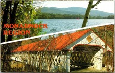 Monadnock Region Dual View Old Covered Bridge Lake Mountains Postcard UNP VTG picture