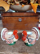 Set Adorable Vintage Vtg Thanksgiving Fall TURKEY Candle Holders Candelsticks picture