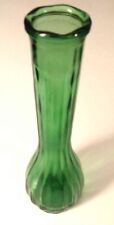 Vntg Green Glass Ribbed Bud Vase Scalloped Edge Portland Glass Co PGC-9 picture